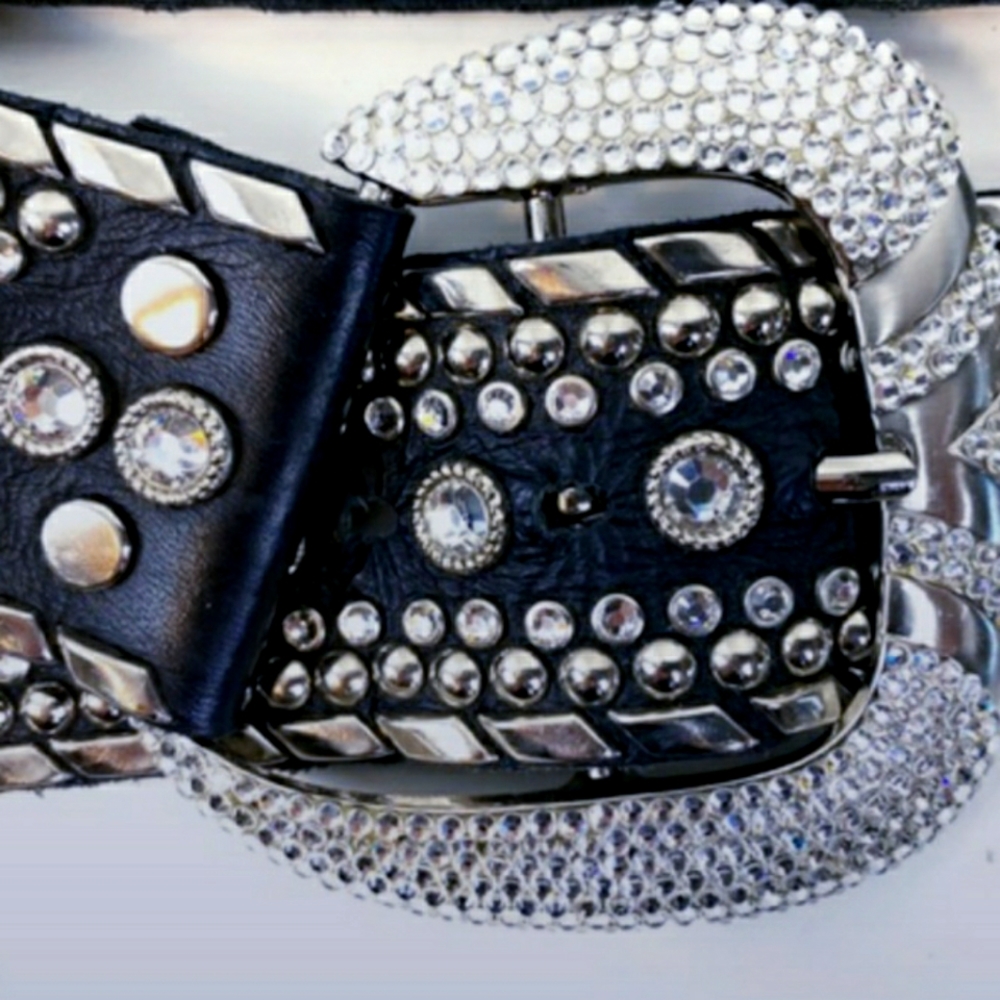 Kippys wide leather belt rhinestone studs biker